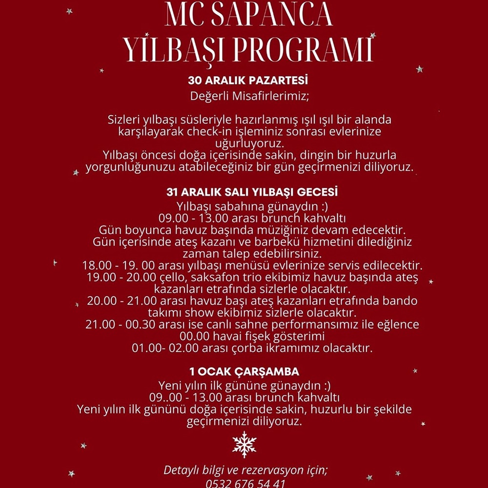 MC Sapanca Hotel Yılbaşı Programı 2025